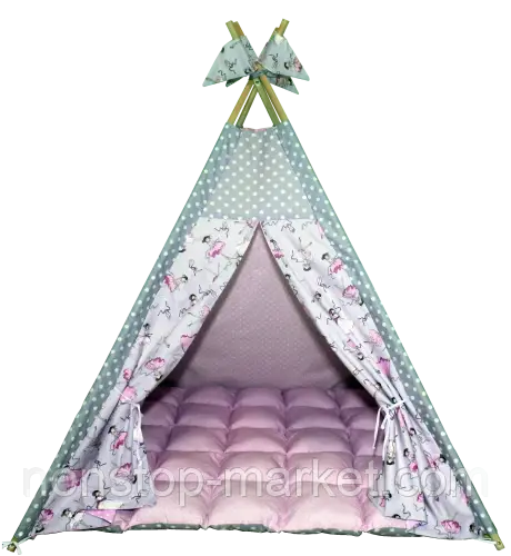Вигвам Хатка комплект Балерины с мягким ковриком розовый с серым - Малыш - фото 1 - id-p1619185640