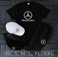 Чоловічий комплект Mercedes-Benz футболка шорти чорний, Чоловічі літні костюми чорний бавовняний легкий (бавовна)
