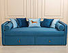 Дитячий диван для хлопчика MeBelle DORRIE 90х190 з висувними ящиками, синій, блакитний велюр, рогожка, фото 4
