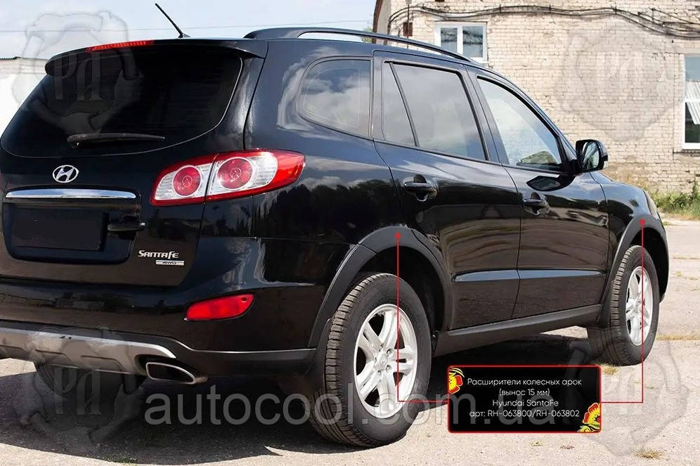 Розширювачі колісних арок (винос 15 мм) Hyundai Santa Fe II 2009-2012 г. рестайлінг
