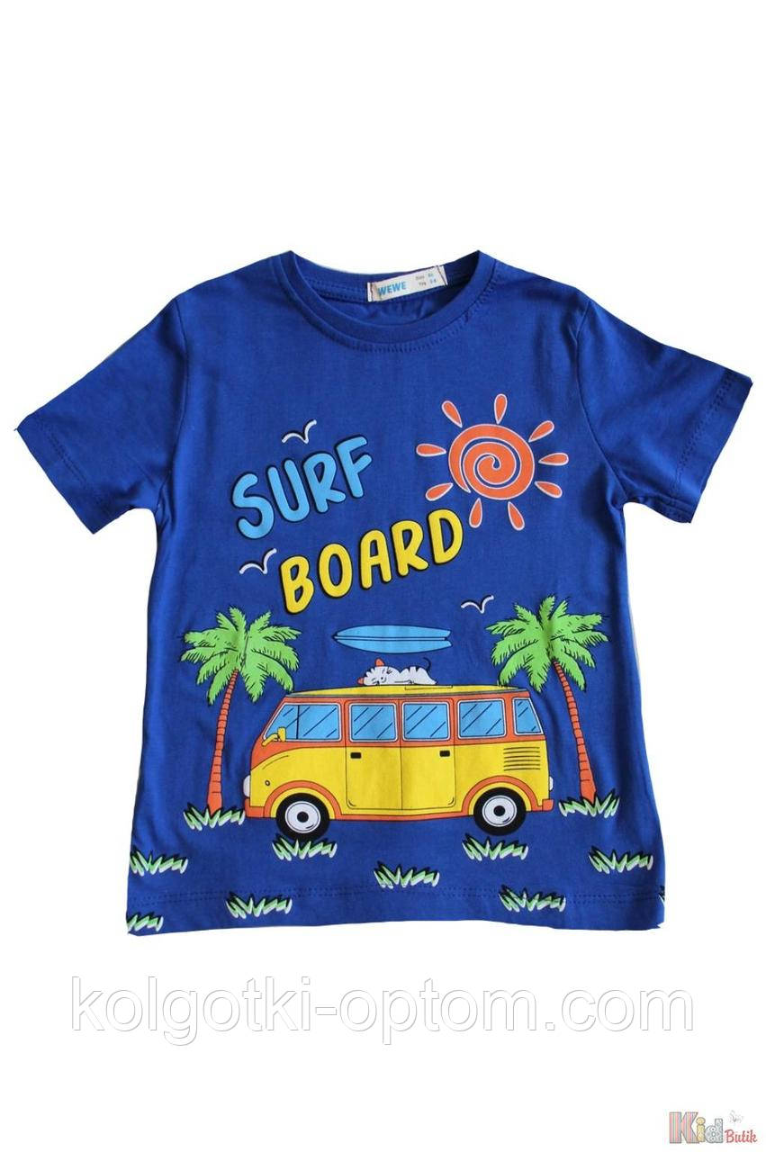 ОПТОМ Упаковка (116-122-128-134) Футболка синя "Surf Board" для хлопчика WeWe 2125000780016
