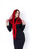 Яскравий ажурний шарф у сітку бахромою жіночий прозорий Червоний, фото 3