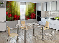 Фото Штори для кухні "Троянди на сонці" 1,5м*2,5м (2 полотна по 1,25м), тасьма