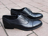 Мужские осенние кожаные оксфорды туфли черные IKOC. Кожаные весенние туфли с шнуровкой Икос ІКОС в черном