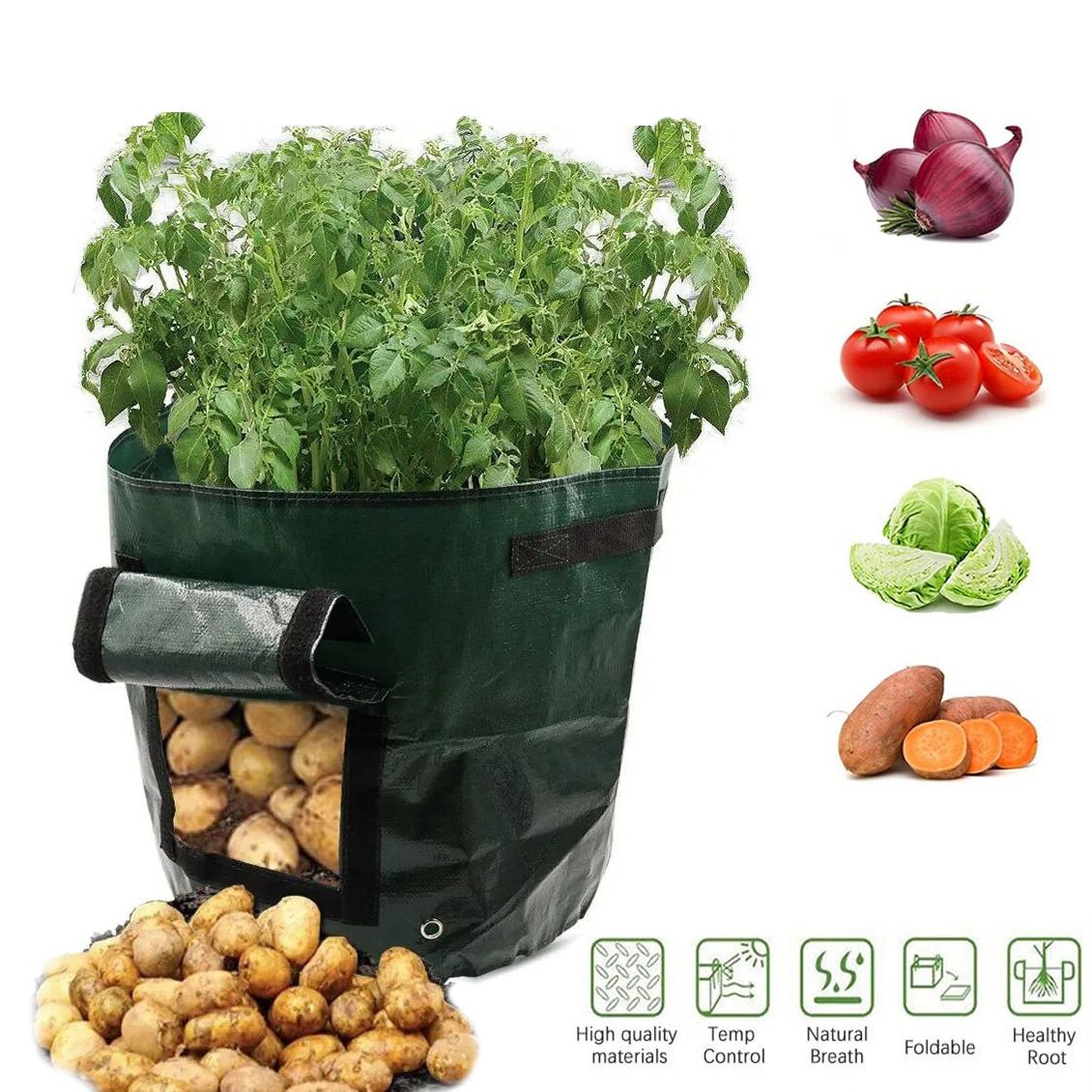 Мешок для рассады/растений Зеленый, плантатор для выращивания овощей, картошки и помидоров 43х33см (TO) - фото 1 - id-p1619310097