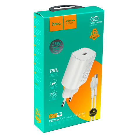 Зарядний пристрій PD HOCO N22 Type-C - Lightning 25 W білий, фото 1