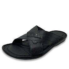 Шльопанці чоловічі шкіряні Clubshoes (Украина) чорні повсякденні літні сланці C2чер