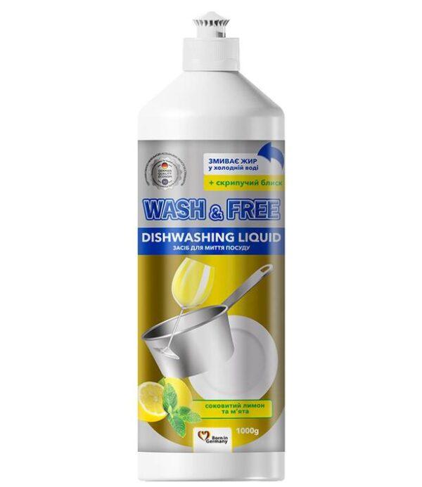 Засіб для миття посуду Wash&Free Лимон та м'ята, 1000 мл, фото 1
