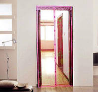 Антимоскітна сітка шторка на суцільних магнітах для дверей 100 х 210 асортимент кольорів Magic Mesh Рожевий! BEST