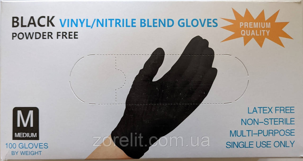 Рукавички нітрил-вініл Gloves Black, 100 шт/уп S, фото 1