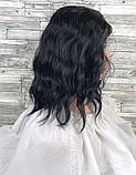 Перука чорна хвиляста з проділом подовжене каре 40см, фото 2
