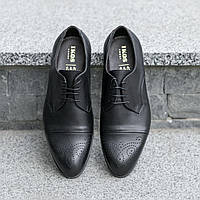 Туфли броги мужские из натуральной кожи черные IKOC. Кожаные туфли весенние с шнуровкой Икос ІКОС