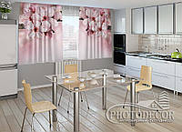 Фото Шторы для кухни "Цветы вишни" 1,5м*2,5м (2 полотна по 1,25м), тесьма