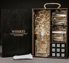 Набір для віскі з графіном склянками та камінням у подарунковій коробці з ручкою Whiskey stones 141028