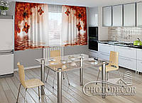 Фото Шторы для кухни "Огненные цветы и бабочки" 1,5м*2,0м (2 полотна по 1,0м), тесьма.