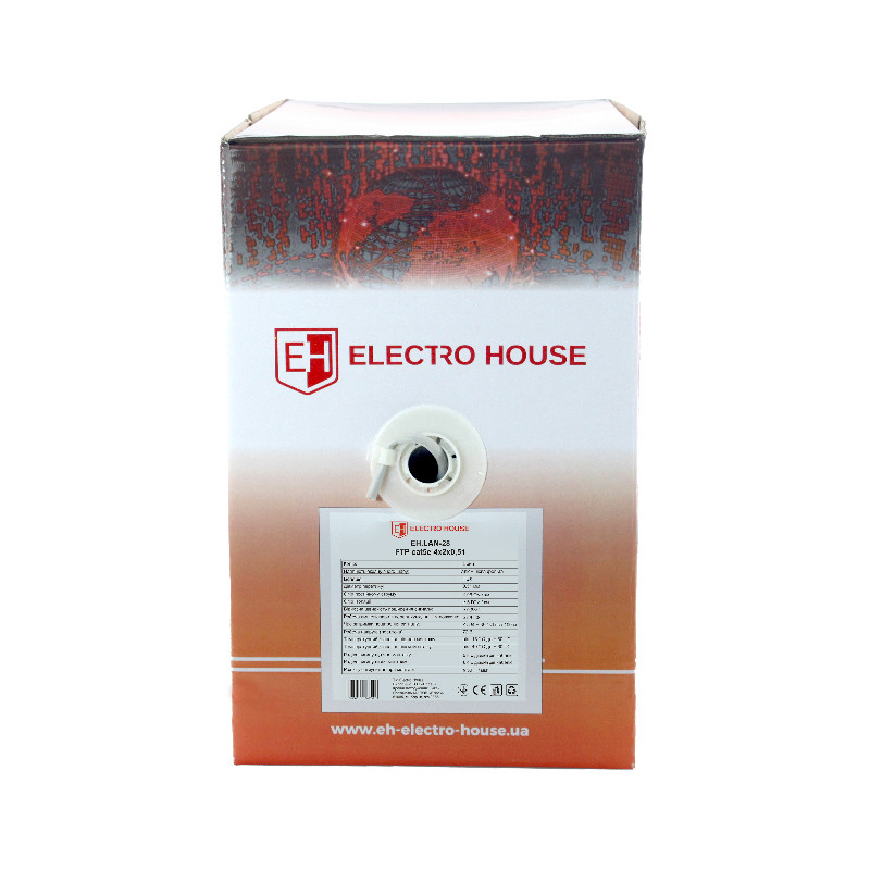 Кабель провід вита пара ElectroHouse FTP 4х2х0,51 Cu ПВХ сірий (внутр. монтаж)