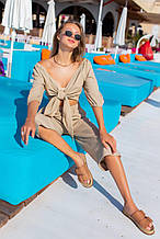 Летний брючный женский костюм ткань лён штаны и топ размеры норма