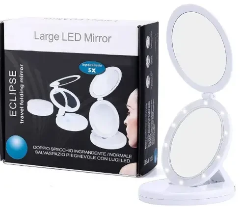Косметичне дзеркало Large LED Mirror W0-29 з LED підсвічуванням, кругле, складане, 5X, LED дзеркало