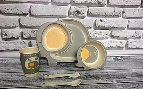 Набір дитячого посуду Слон з бамбукового волокна Eco Bamboo fibre kids set з 5 предметів, фото 3