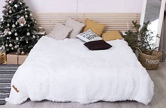 Хутряне покривало Травичка біле 210*230 з довгим ворсом/покривало на велике ліжко