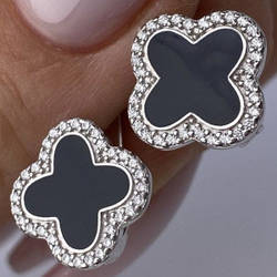 Срібні сережки родовані з фіанітами і емаллю РН-445