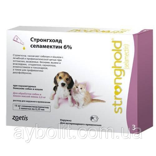 Капли Zoetis Stronghold 6% от блох и клещей у котят и щенков весом до 2.5 кг, 0.25 мл, цена за 1 пипетку