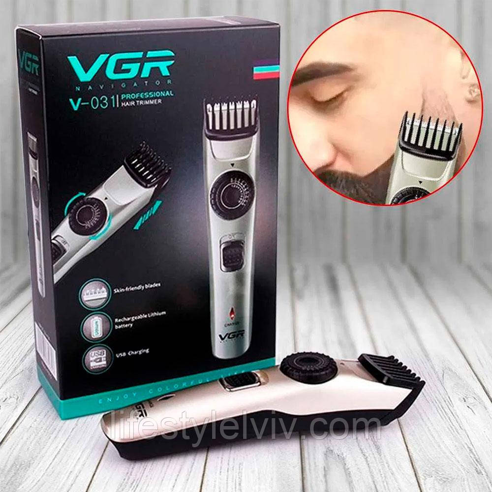 Машинка-триммер для стрижки волосся VGR V 031 USB CHARGE з насадками/Акумуляторна бездротова