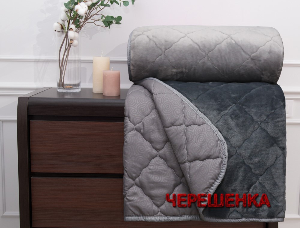 Однотонне сіре Євро максі покривало 240х220 см флісове стьобане на велике ліжко