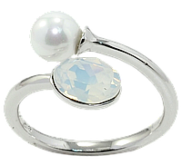 Кольцо Xuping Родий с кр-ми Swarovski "Кристалл White Opal с жемчужиной" р.16-17