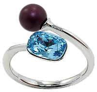 Кольцо Xuping Родий с кр-ми Swarovski "Кристалл Aquamarine с шариком, ø 6мм, 6х8мм" р.17-18