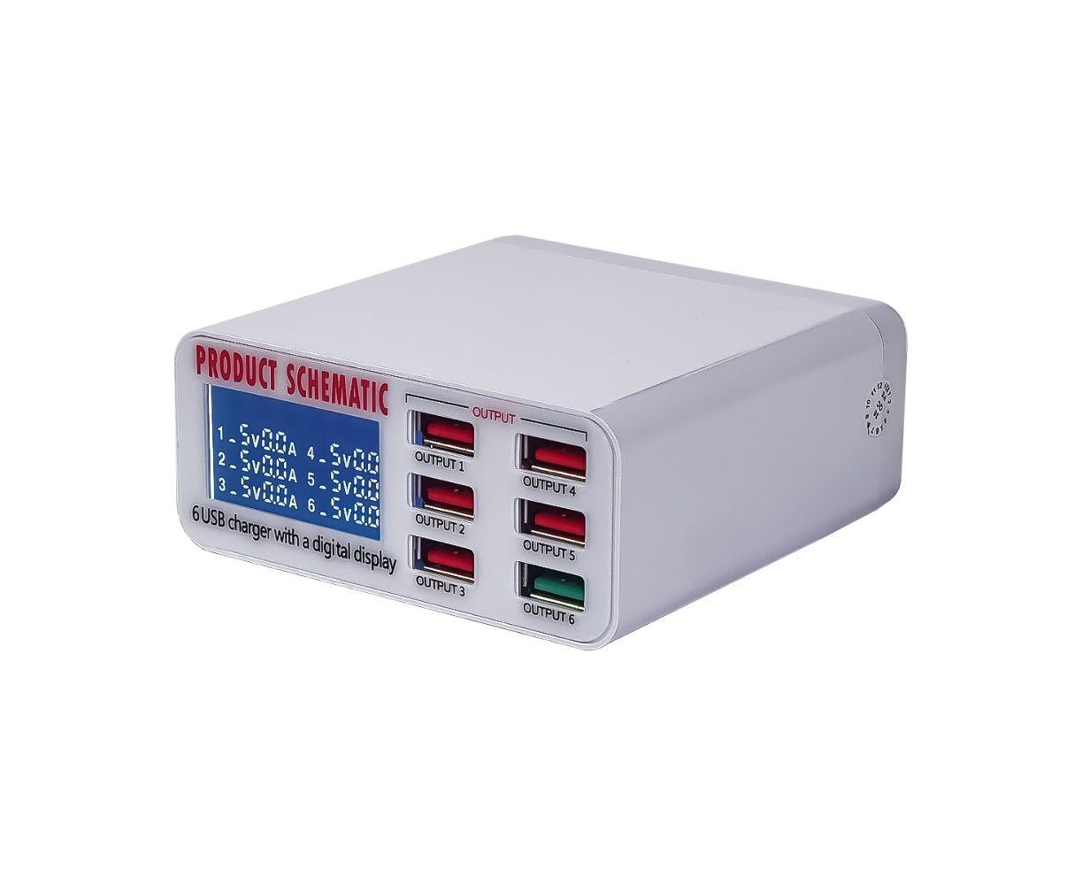 Зарядна станція WLX-896 (Fast Charge 3.0, цифрова індикація параметрів заряджання, 6 USB, 40 Вт)