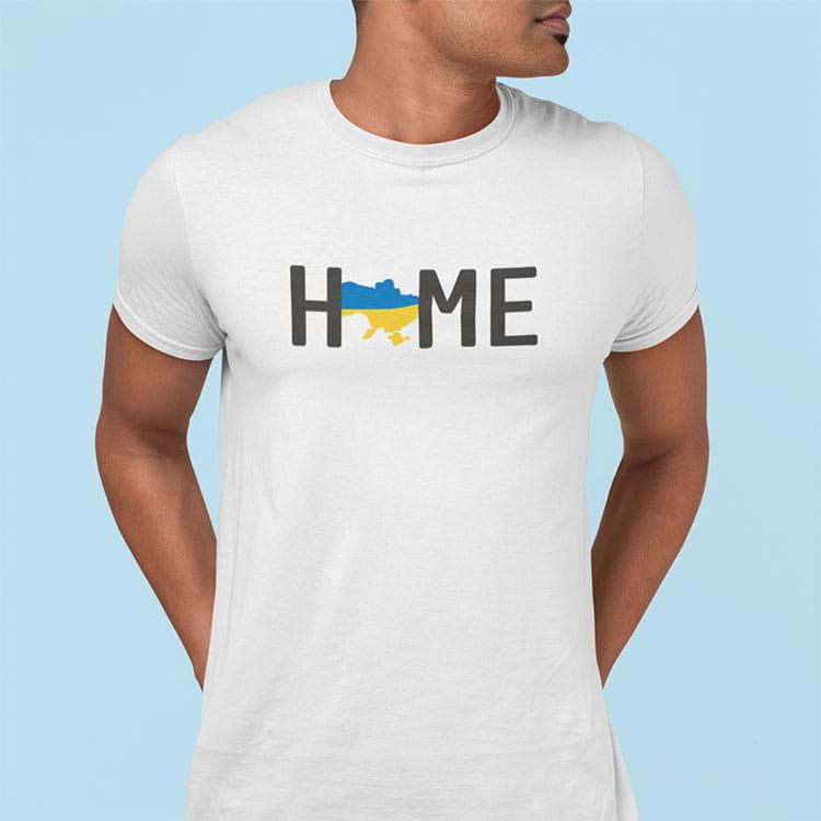 Біла футболка з принтом Home Ukraine