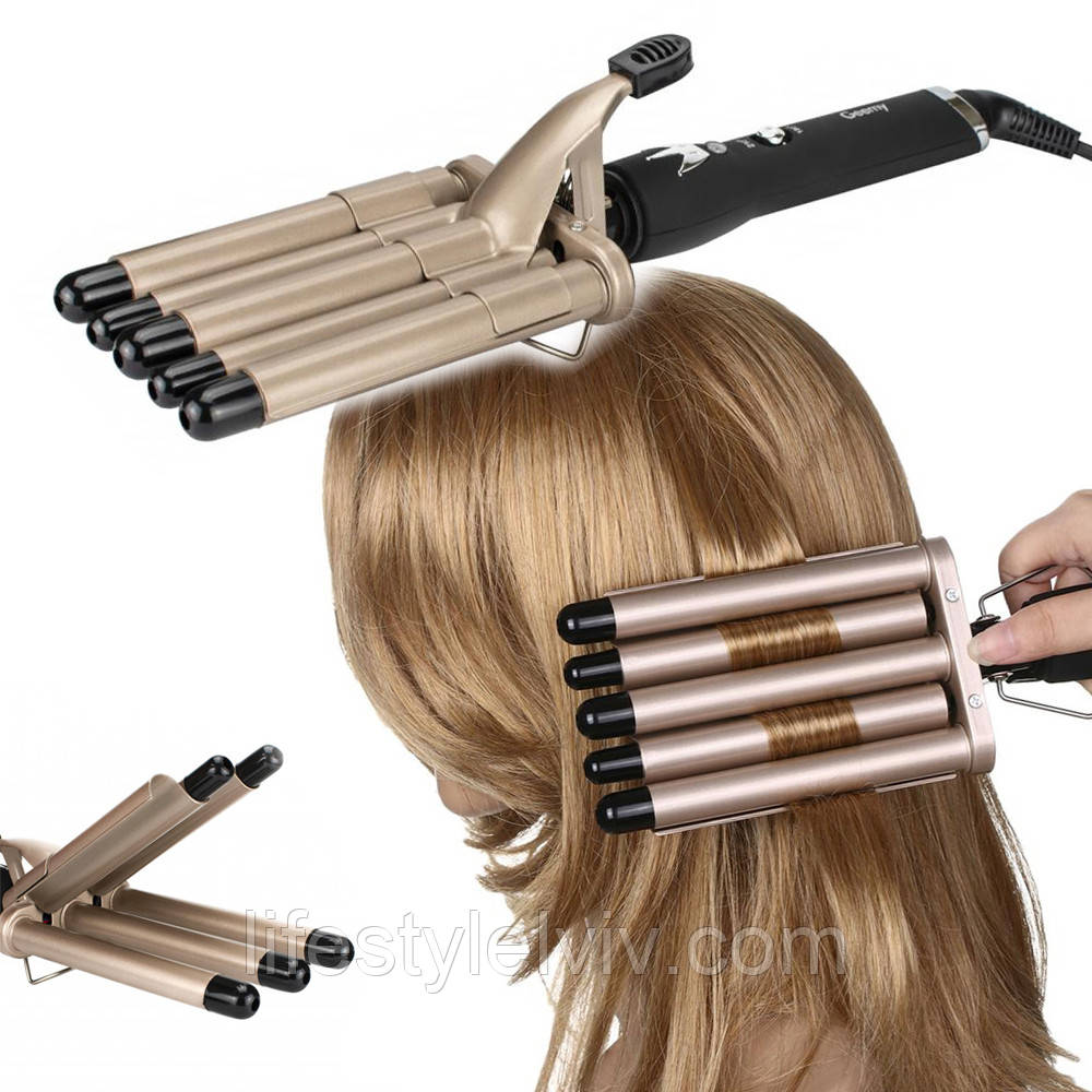 Професійна плойка для волосся 5 хвиль Geemy GM 2933 / Щипці для завивки волосся, фото 1