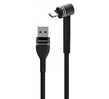 Кабель Usb Micro USB RedDax RDX-388 2.4A 1m (круглий, тканинний, метал. Коннектор, Г-подібний) Black