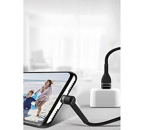 Кабель Usb Micro USB RedDax RDX-388 2.4A 1m (круглий, тканинний, метал. Коннектор, Г-подібний) Black, фото 3