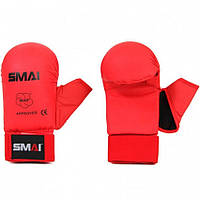 Перчатки для карате з захистом великого пальця з ліцензією WKF червоні SMAI SM P101
