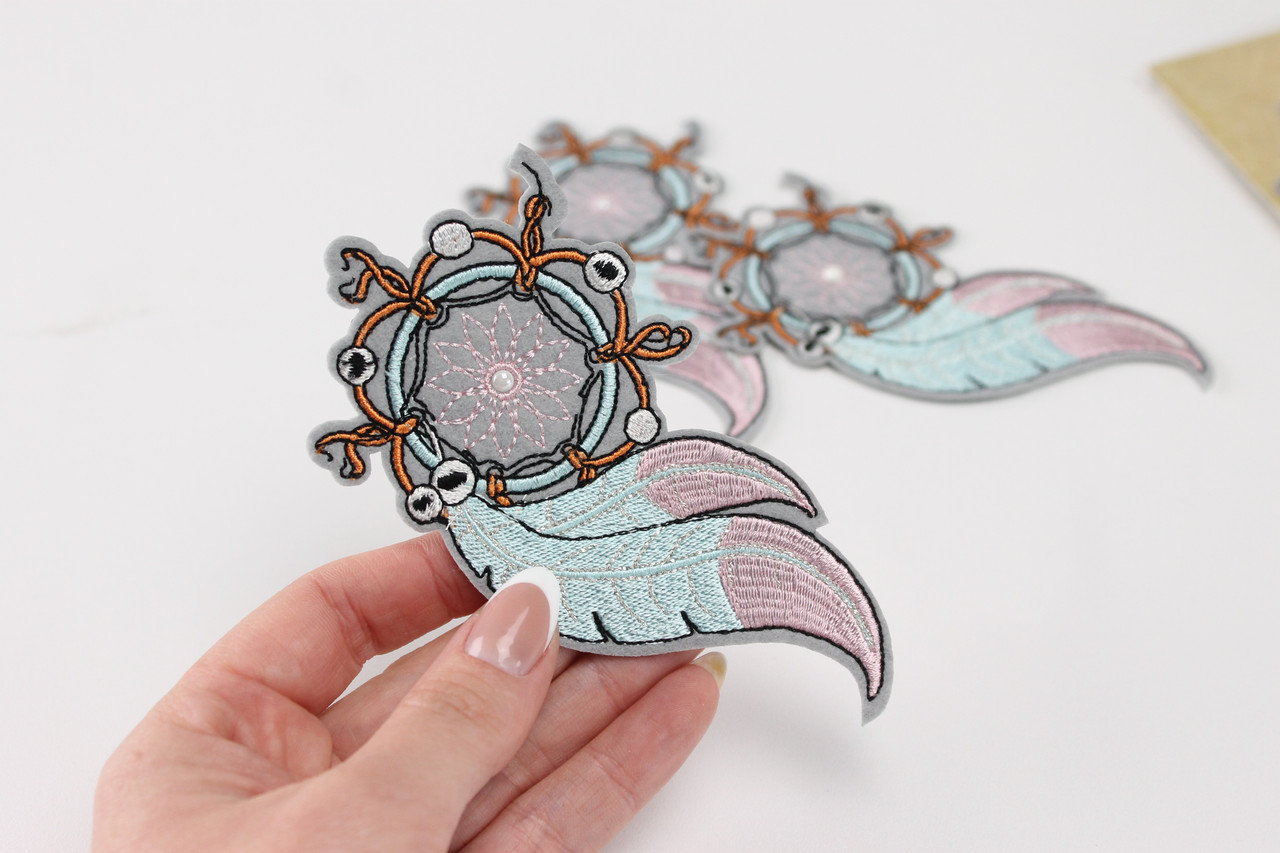 Аплікація для одягу клейова "Ловець снів" м'ятно-рожевого кольору НА-90, фото 1