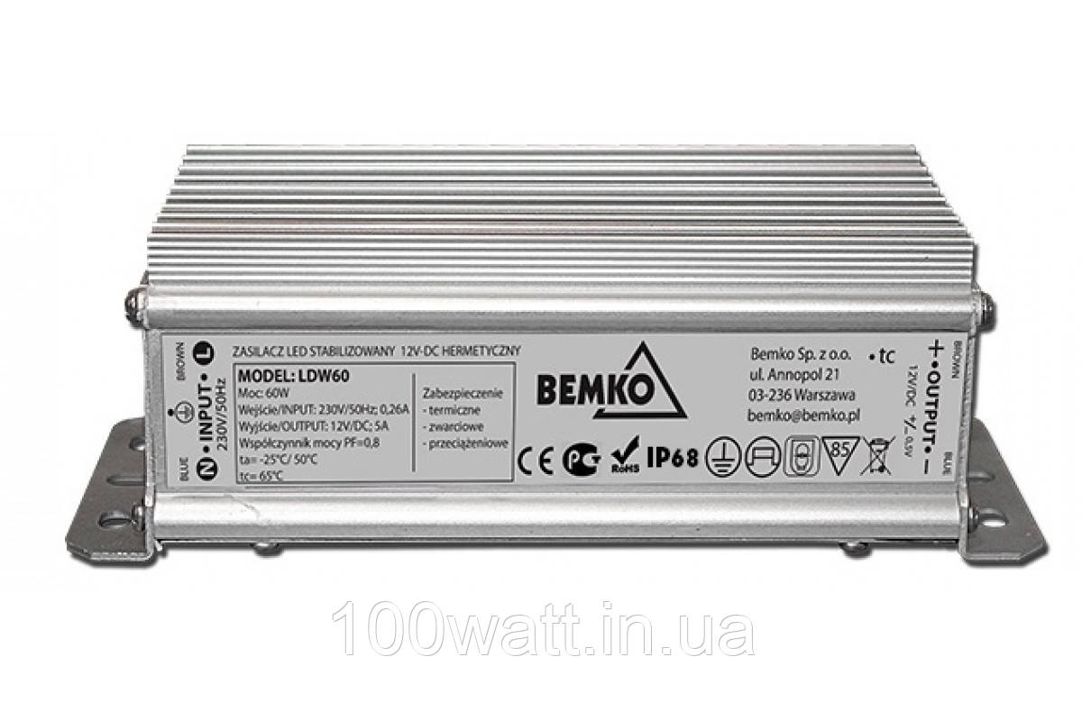 Блок живлення LDW60 12V 5А 60W для світлодіодної стрічки, фото 1