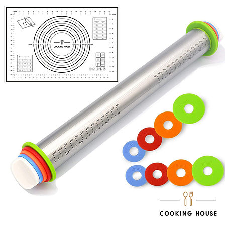 Оригінальна качалка для тіста Cooking House daymart  з кільцями розкочування тіста і килимком для випікання, фото 1