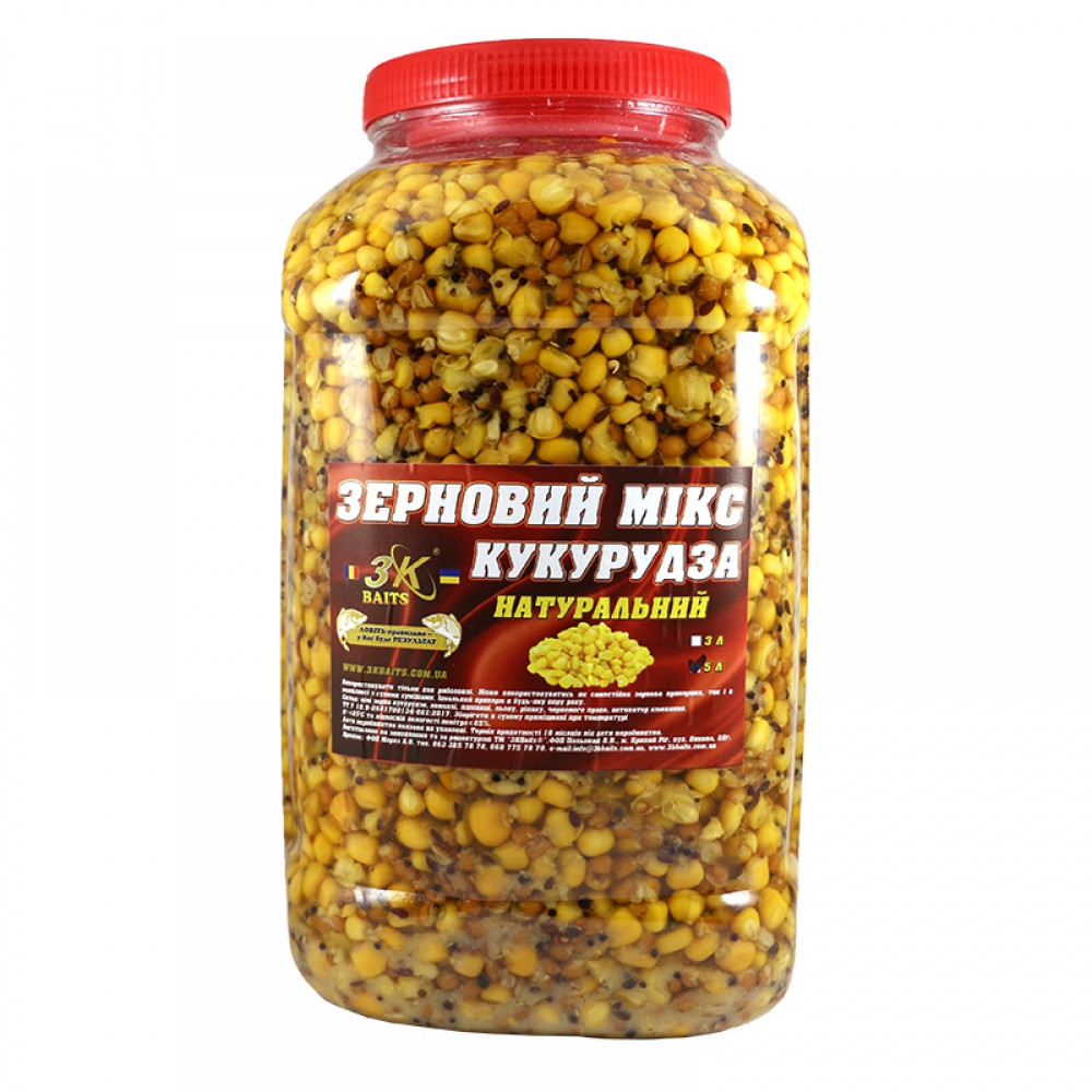Прикорм 3KBaits Зерновий мікс Кукурудза Натуральний 5л (3KB1190)