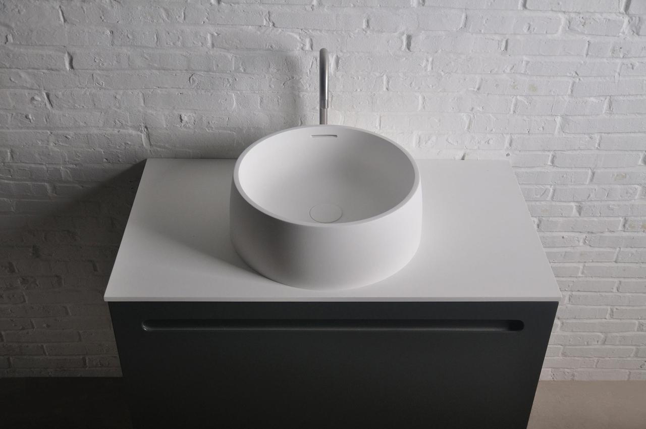 Умивальник 42*15см накладної кам'яний круглий Solid surface