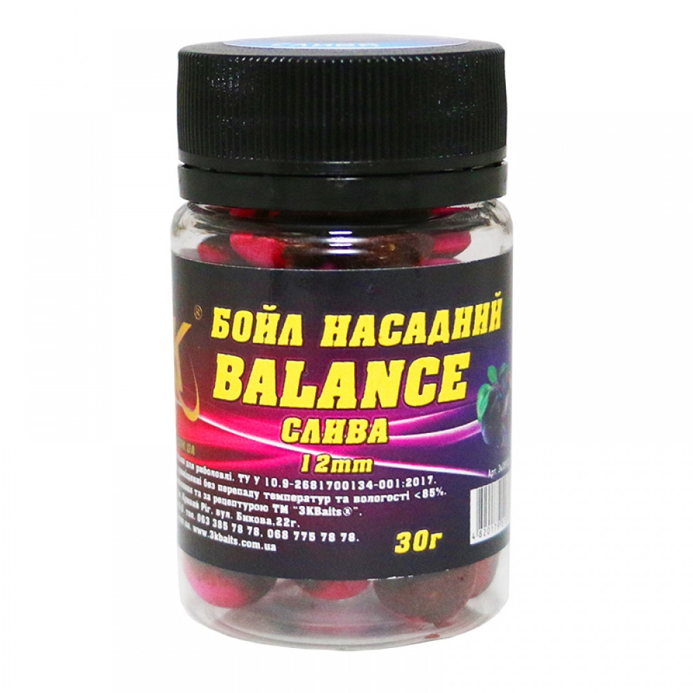 Бойл 3KBaits Balance насадковий слива 12 мм 30 г (3KB1429)