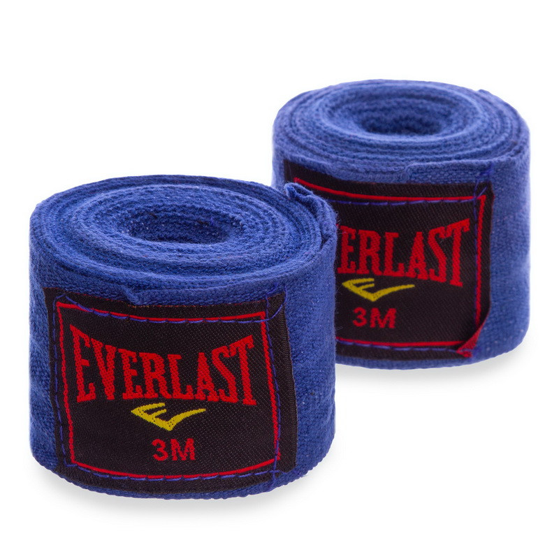 Бинты боксерские Everlast 3м хлопок с эластаном синие - фото 1 - id-p175516679