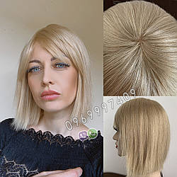 Перука блонд темний (світло русявий золотистий) короткий із натурального волосся, каре з ялинкою