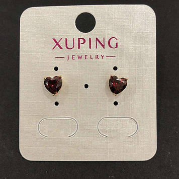 Сережки Серце Xuping Сережки пусети кульчики Позолота 18К з червоним кристалом d-6мм + -