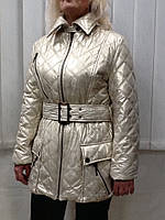 Куртка жіноча демісезонна подовжена стьобана під пояс світла золотиста Balizza