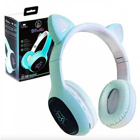 Бездротові дитячі Bluetooth навушники з котячими вушками і кольоровою підсвічуванням CATear P58M LED блакитні