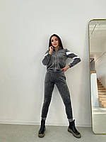 Женский спортивный костюм из бархата с кофтой на молнии 9so825 серый, S