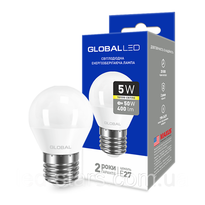 LED-лампа GLOBAL G45 F 5W м'яке світло 220 V E27 AP (1-GBL-141) (NEW)