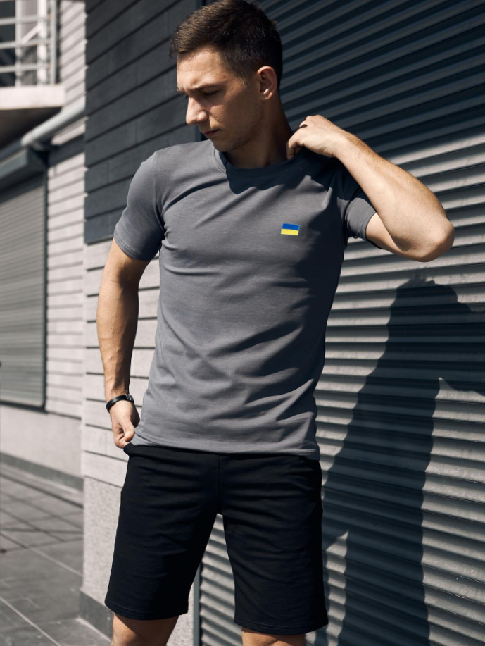 Молодіжна чоловіча футболка з українською символікою для повсякденного носіння з бавовни сіра, фото 1